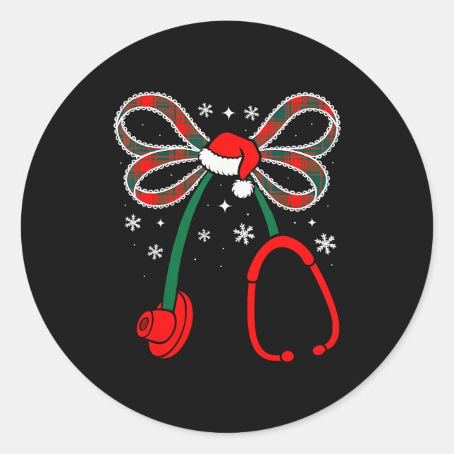 Nurse Coquette Bow Stethoscope Nursing Xmas Pjs Ch Classic Round Sticker (Front)