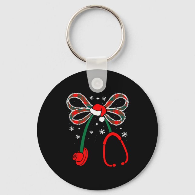 Nurse Coquette Bow Stethoscope Nursing Xmas Pjs Ch Keychain (Front)