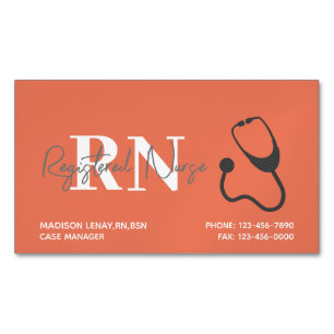 Nurse Coral Orange Stethoscope Medical Hospital Magnetic Business Card