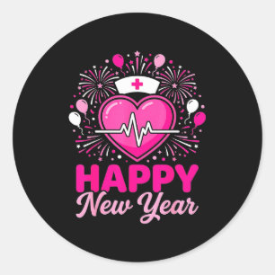 Nurse Crew Heartbeat Nye Countdown Party Year Happ Classic Round Sticker