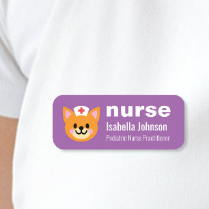 Nurse Custom Name Cute Cat Purple Tag
