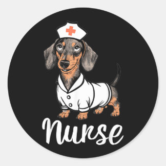 Nurse Dachshunds In Costumes Adorable Nurse Classic Round Sticker