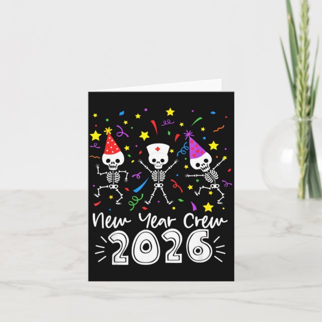 Nurse Dancing Skeleton New Year Crew 2026 Funny Er Card (Front)