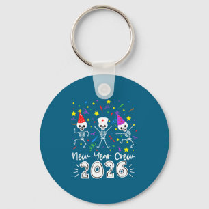 Nurse Dancing Skeleton New Year Crew 2026 Funny Er Keychain