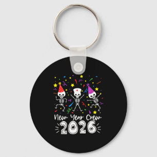 Nurse Dancing Skeleton New Year Crew 2026 Funny Er Keychain