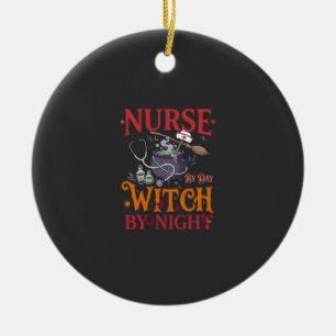 Nurse Day Witch Night Halloween Cauldron Stethosco Ceramic Ornament
