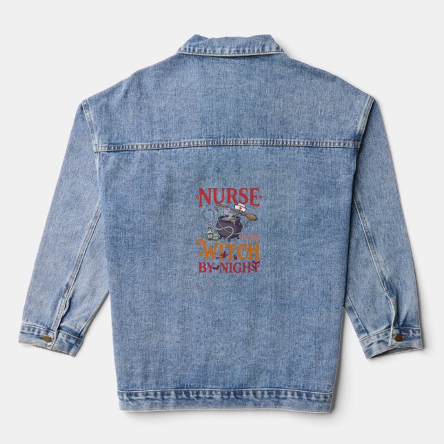 Nurse Day Witch Night Halloween Cauldron Stethosco Denim Jacket (Back)