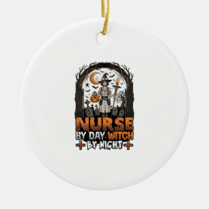 Nurse Day Witch Night Halloween Cemetery Pumpkin_1 Ceramic Ornament