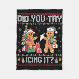 Nurse Did You Try Icing It Christmas Retro Gingerb Fleece Blanket