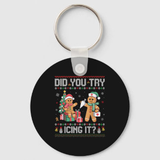 Nurse Did You Try Icing It Christmas Retro Gingerb Keychain