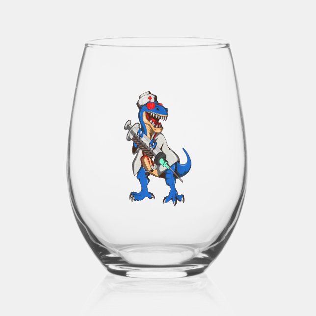 Nurse Dinosaur Nurse Stemless Wine Glass (Front)