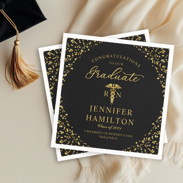 Nurse Doctor Graduation Elegant Gold Black  Napkin (Creator Uploaded)