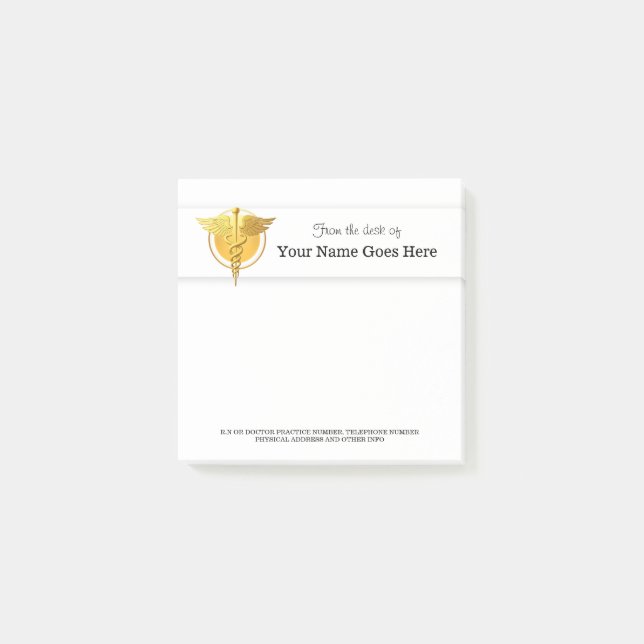 Nurse Doctor Medical caduceus symbol gold white Post-it Notes (Front)