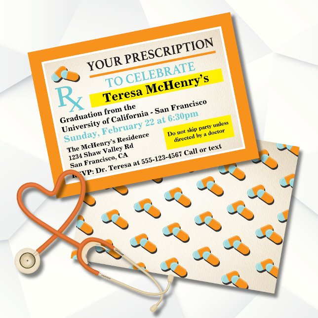 Nurse Doctor Medical Graduation Prescription label Invitation (Creator Uploaded)