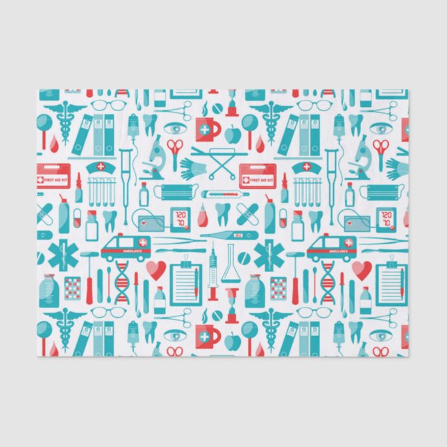Nurse Doctor Staff Medical Equipment Pattern Tissue Paper (Front)