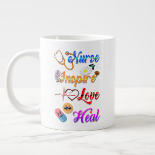 Nurse Drinkware Inspire Love Heal Med Therapist Large Coffee Mug