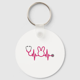 Nurse Easter Bunny Nursing Heartbeat for Women and Keychain