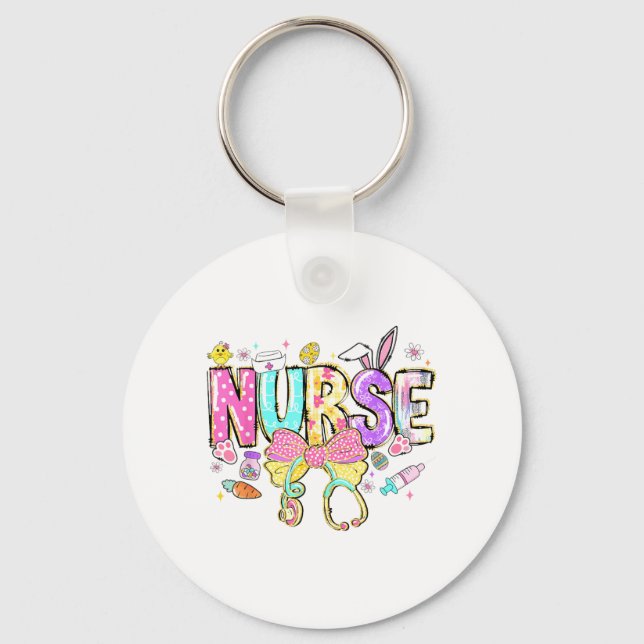 Nurse Easter Day Cute Coquette Stethoscope Nursing Keychain (Front)