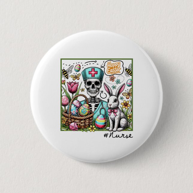 Nurse Easter Day Skeleton Cute Bunny Eggs Coquette 2 Inch Round Button (Front)