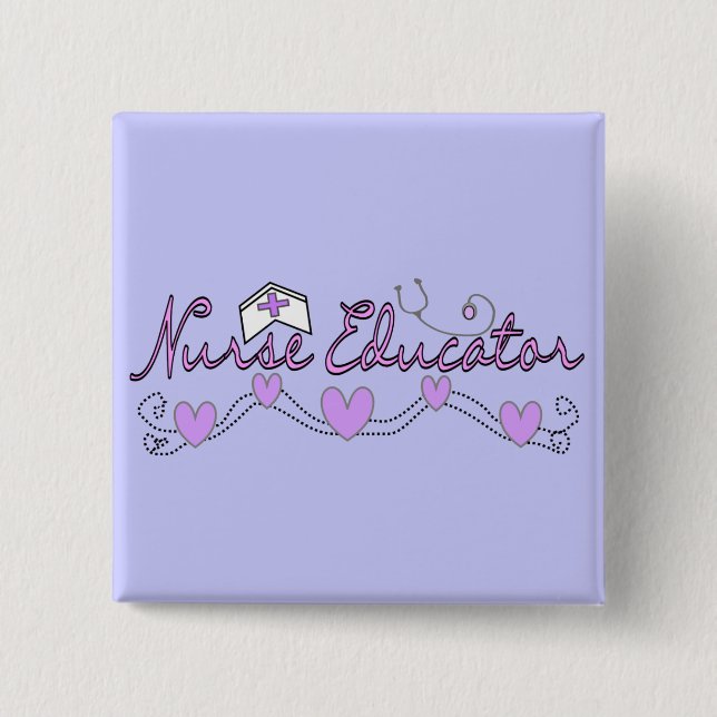 Nurse Educator Pink Hearts Design 2 Inch Square Button (Front)