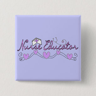 Nurse Educator Pink Hearts Design 2 Inch Square Button