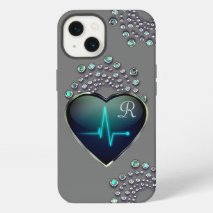 Nurse EKG heart and jewel grey black blue iPhone 13 Case
