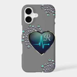 Nurse EKG heart jewel look medical grey blue