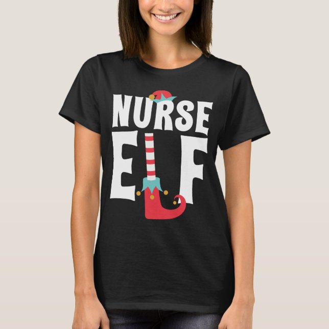 Nurse Elf Cute Funny Christmas Costume T-Shirt (Front)