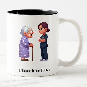 Nurse Face-Off With Feisty Granny Two-Tone Coffee Mug