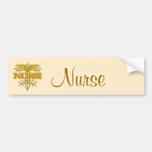 Nurse Fancy Gold Caduceus Bumper Sticker