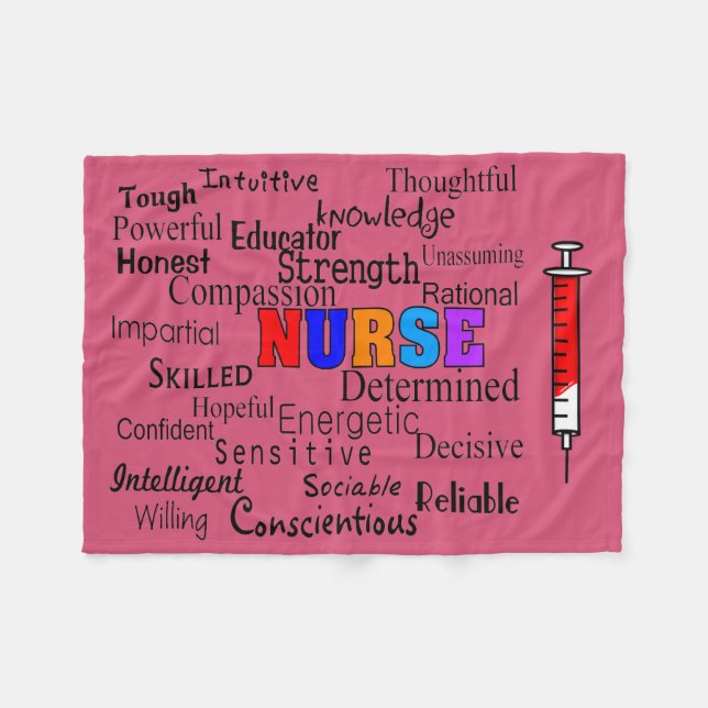 Nurse Fleece Blanket Describing Words Pink (Front (Horizontal))