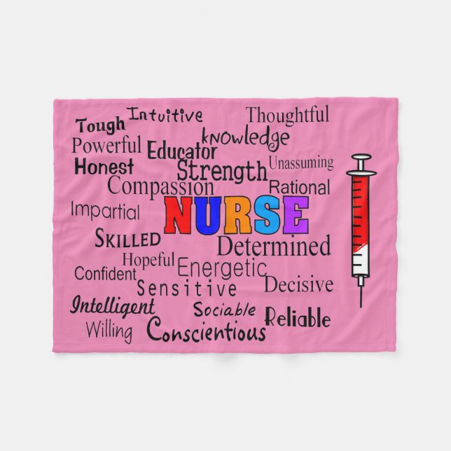 Nurse Fleece Blanket Describing Words Pink (Front (Horizontal))