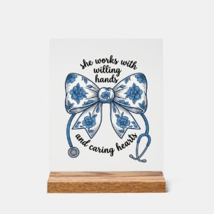 Nurse Floral Bow Stethoscope Vintage Engraving Des Acrylic Sign