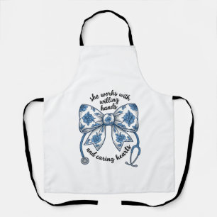 Nurse Floral Bow Stethoscope Vintage Engraving Des Apron