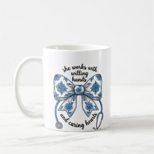 Nurse Floral Bow Stethoscope Vintage Engraving Des Coffee Mug