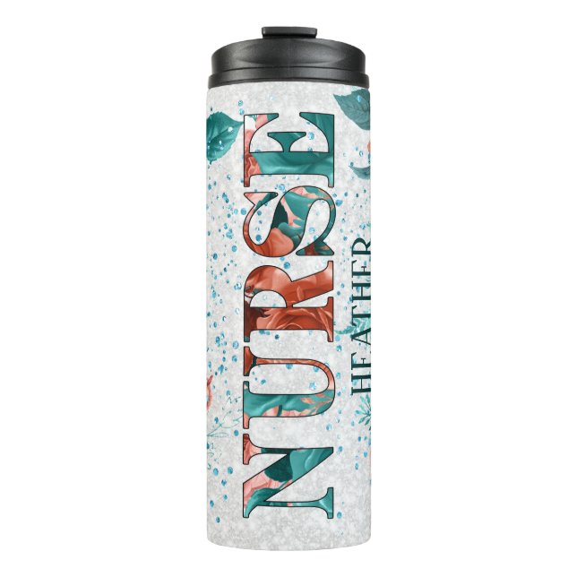 Nurse Floral Custom Thermal Tumbler (Front)