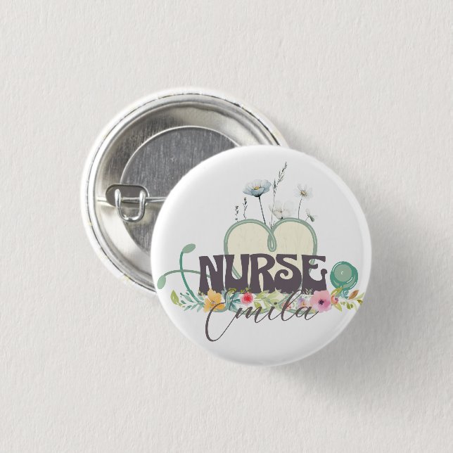 Nurse Floral Garden Your Name 1 Inch Round Button (Front & Back)