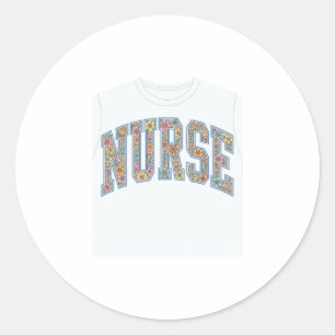 Nurse Floral Varsity Lettering Shirt Design_1 Classic Round Sticker