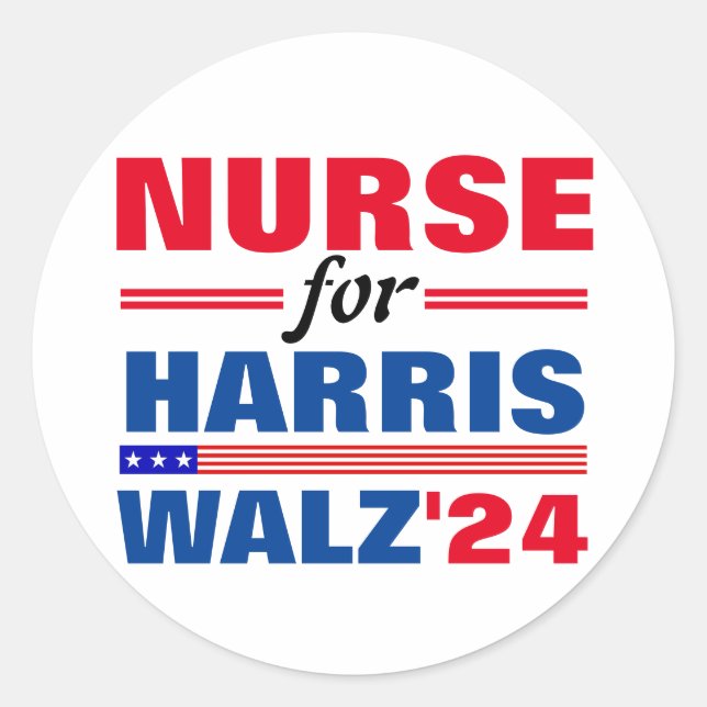 Nurse for Harris Walz Red Blue Classic Round Sticker (Front)
