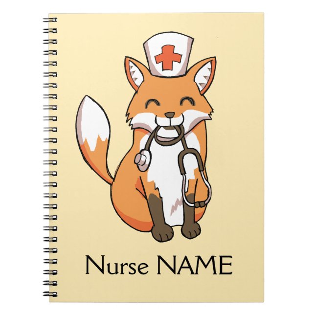 Nurse Fox Drawing Cute Personalised Note Book (Front)