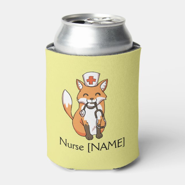 Nurse Fox Drawing Cute Template Stubby Holder (Can Front)