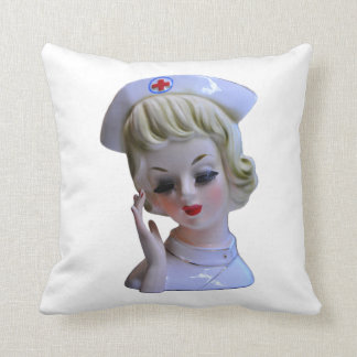 Nurse Front Line Hero Head Vase 1960s Throw Pillow