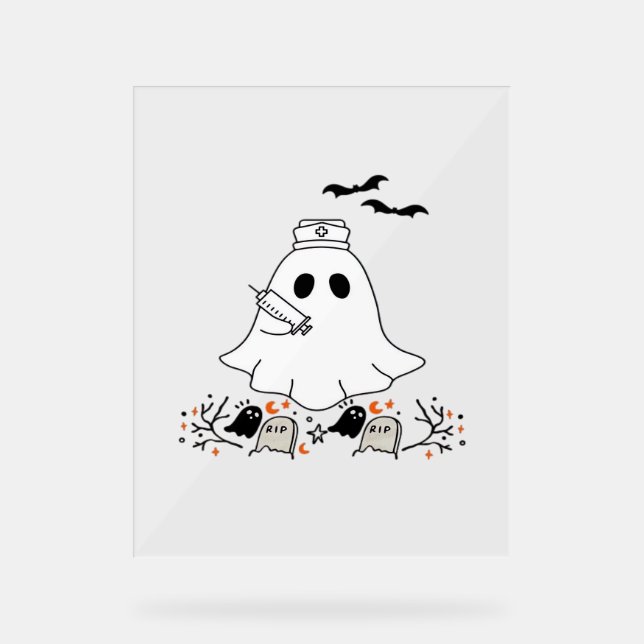 Nurse Ghost Cute Halloween Design Classic T-Shirt Acrylic Sign (Front)