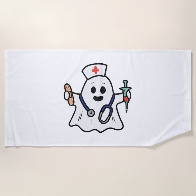 Nurse Ghost Scrub Halloween Costume For Nurses Beach Towel (Front)