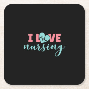 Nurse Gift I Love Nursing Square Paper Coaster