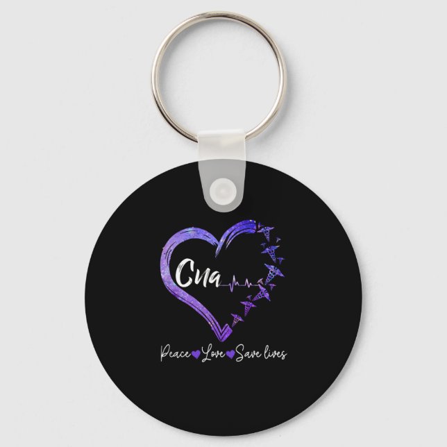 Nurse Gift | Love CNA Peace Love Save Lives Keychain (Front)