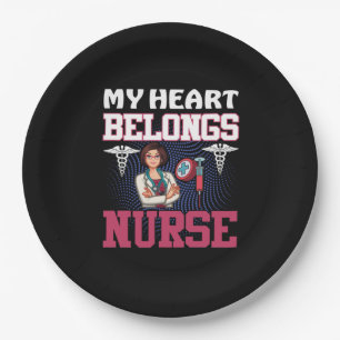 Nurse Gift My Heart Belongs Nurse Paper Plate