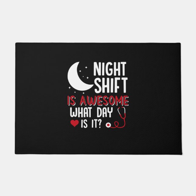 Nurse Gift | Night Shift Is Awesome Doormat (Front)