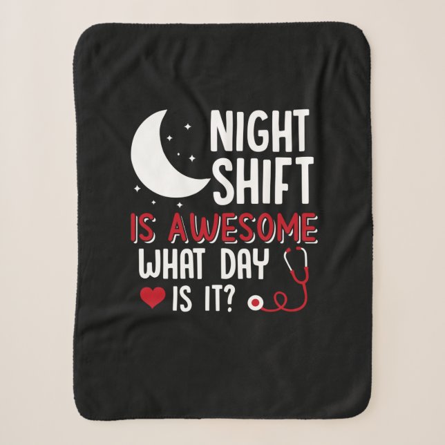 Nurse Gift | Night Shift Is Awesome Sherpa Blanket (Front)