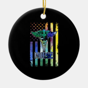 Nurse Gift Nurse American Flag Ceramic Ornament